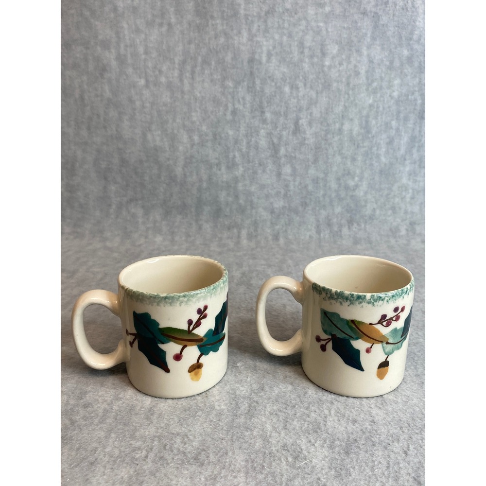 Hartstone Pottery Cups Mugs 2 Vintage Leaves Acrons Berries Handpainted 5 oz